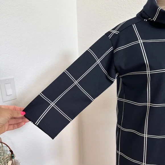Ann Taylor LOFT Windowpane Funnel Neck Navy White Tunic Dress Sz: XS - Picture 5 of 11
